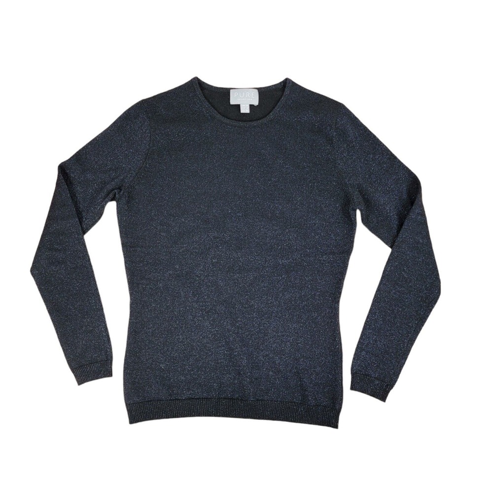 Pure Collection Women's Cashmere Navy Metallic Crew Neck Sweater